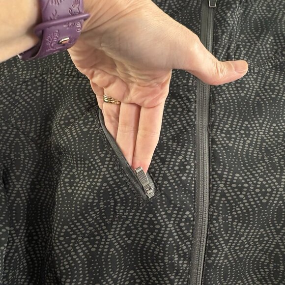 COLUMBIA Women Hooded Diamond Print Coat Softshell Asym Zipper Sz M Gray 18-15 - Picture 6 of 14